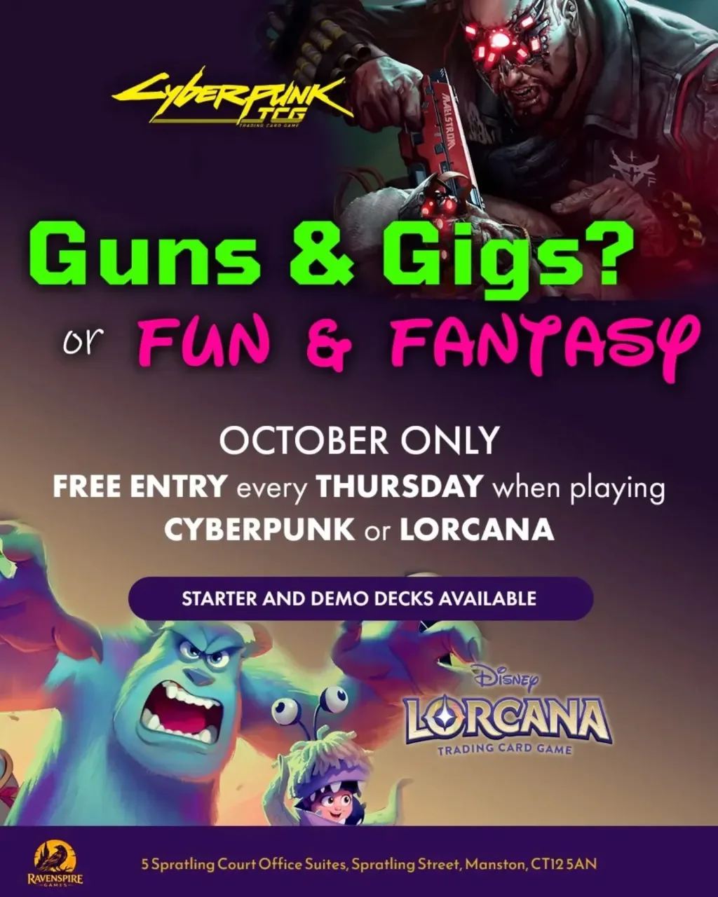 Guns and Gigs or Fun and Fantasy October Free Thursday Entry Flyer