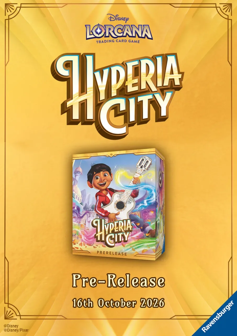 Disney Lorcana Hyperia City Pre-Release Flyer at Ravenspire Games