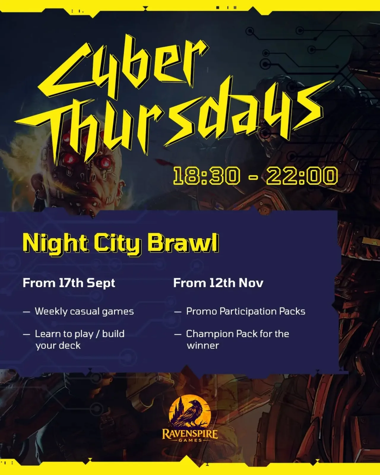 Night City Brawl Thursday evening poster at Ravenspire Games